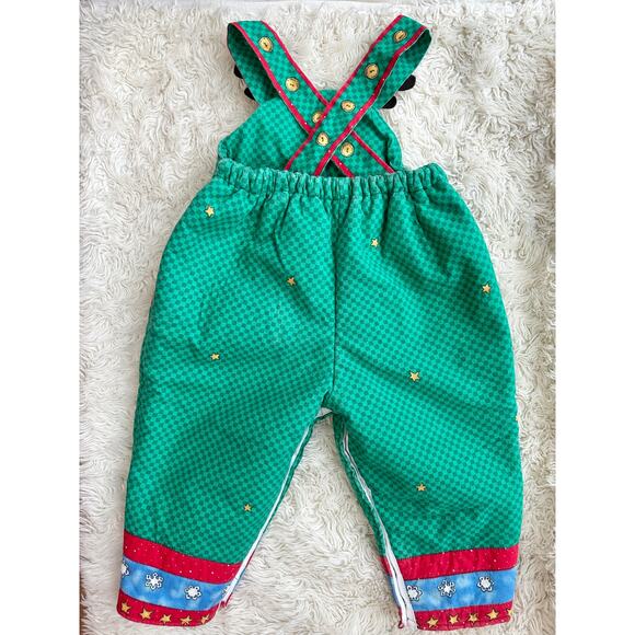90’s Homemade Daisy Kingdom Rudi Reindeer Quilted Christmas Overalls - Picture 3 of 11